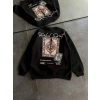 Kadın Bisiklet Yaka Kilim Halı Baskılı 3 İplik Pamuklu Sweatshirt - Siyah