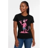 Kadın Bisiklet Yaka Kısa Kollu Baskılı T-shirt - Siyah