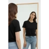 Kadın Bisiklet Yaka Yazlık Kısa kol Düz Tişört Regular Kalıp T-shirt - Siyah