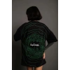 Kadın Bisiklet Yakalı Sırt Baskılı Oversize Kısa kol T-Shirt - Siyah