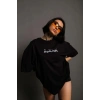 Kadın Bisiklet Yakalı Sırt Baskılı Oversize Kısa kol T-Shirt - Siyah