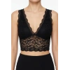 Kadın Dantel Bralet Crop Sütyen V Yaka Askılı Şık Esnek Rahat - Siyah