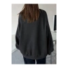 Kadın Düz Bisiklet Yaka 3 iplik Sweatshirt - Siyah