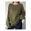 Kadın Düz Bisiklet Yaka 3 iplik  Sweatshirt - Yeşil