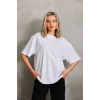 Kadın Düz  Kısa kol Penye T-shirt - Beyaz