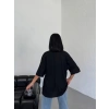 Kadın Düz T-Shirt Kısa Kol Bisiklet Yaka Oversize Tişört - Siyah