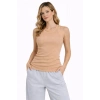 Kadın Fitilli Atlet Sıfır Yaka Slim Fit Arka Baskılı Spor Atlet - Bej