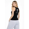Kadın Fitilli Atlet Sıfır Yaka Slim Fit Arka Baskılı Spor Atlet - Siyah