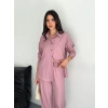 Kadın Gömlek Pantolon ikili Alt-Üst Takım - Toz Pembe