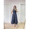 Kadın Jeans Kot Önü Tam Fermuarlı  Uzun Elbise - Mavi