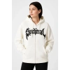 Kadın Kapüşonlu 3 İplik Pamuklu Önü Baskılı Fermuarlı Oversize Hoodie Sweatshirt - Beyaz