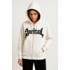 Kadın Kapüşonlu 3 İplik Pamuklu Önü Baskılı Fermuarlı Oversize Hoodie Sweatshirt - Beyaz