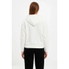 Kadın Kapüşonlu 3 İplik Pamuklu Önü Baskılı Fermuarlı Oversize Hoodie Sweatshirt - Beyaz
