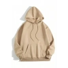Kadın Kapüşonlu Kanguru Cepli 3 İplik Pamuklu Düz Hoodie Sweatshirt - Bej