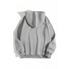 Kadın Kapüşonlu Kanguru Cepli 3 İplik Pamuklu Düz Hoodie Sweatshirt - Gri