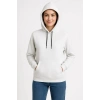 Kadın Kapüşonlu Kanguru Cepli 3 İplik Pamuklu Oversize Hoodie Sweatshirt - Beyaz