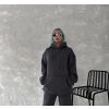 Kadın Kapüşonlu Kanguru Cepli 3 İplik Pamuklu Oversize Hoodie Sweatshirt - Füme