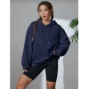 Kadın Kapüşonlu Kanguru Cepli 3 İplik Pamuklu Oversize Hoodie Sweatshirt - Lacivert