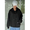 Kadın Kapüşonlu Kanguru Cepli 3 İplik Pamuklu Oversize Hoodie Sweatshirt - Siyah