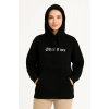 Kadın Kapüşonlu Kanguru Cepli Sweatshirt 3 İplik Pamuklu Baskılı Hoodie - Siyah