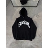 Kadın Kapüşonlu Kanguru Cepli Sweatshirt 3 İplik Pamuklu Baskılı Hoodie -  Siyah