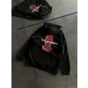 Kadın Kapüşonlu Kanguru Cepli Sweatshirt 3 İplik Pamuklu Baskılı Hoodie - Siyah