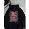 Kadın Kapüşonlu Kanguru Cepli Sweatshirt 3 İplik Pamuklu Baskılı Hoodie - Siyah
