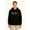 Kadın Kapüşonlu Kanguru Cepli Sweatshirt 3 İplik Pamuklu Baskılı Hoodie - Siyah