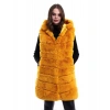 Kadın Kapüşonlu Peluş Kürk Yelek Premium Kalite Tam Astarlı Uzun Model - Sarı