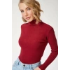 Kadın Kaşkorse Boğazlı Full Likralı Fitilli Body Kazak - Bordo