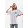 Kadın Kısa kol Oversize Baskılı T-Shirt - Beyaz
