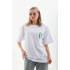 Kadın Kısa kol Oversize Baskılı T-Shirt - Beyaz