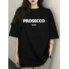 Kadın Kısa Kol Yazlık Tişört Bisiklet Yaka Baskılı Oversize T-Shirt - Siyah