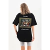 Kadın Kısa Kol Yazlık Tişört Bisiklet Yaka Baskılı Oversize T-Shirt - Siyah