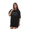 Kadın Kısa Kol Yazlık Tişört Bisiklet Yaka Baskılı Oversize T-Shirt - Siyah