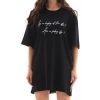 Kadın Kısa Kol Yazlık Tişört Bisiklet Yaka Baskılı Oversize T-Shirt - Siyah