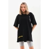 Kadın Kısa Kol Yazlık Tişört Bisiklet Yaka Baskılı Oversize T-Shirt - Siyah