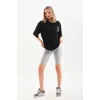 Kadın Kısa Kol Yazlık Tişört Bisiklet Yaka Baskılı Oversize T-Shirt - Siyah