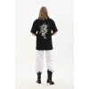 Kadın Kısa Kol Yazlık Tişört Bisiklet Yaka Ejderha Baskılı T-Shirt - Siyah