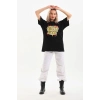 Kadın Kısa Kol Yazlık Tişört Bisiklet Yaka Ejderha Baskılı T-Shirt - Siyah