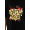 Kadın Kısa Kol Yazlık Tişört Bisiklet Yaka Ejderha Baskılı T-Shirt - Siyah