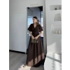 Kadın Kısa Kollu Uzun Elbise - Kahve