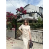 Kadın Kısa Kollu Uzun Yandan Yırtmaçlı Elbise - Bej