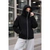 Kadın Maskeli Ninja Model Çift Kapüşonlu 3 İplik Şardonlu Fermuarlı Oversize Sweatshirt - Siyah