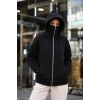 Kadın Maskeli Ninja Model Çift Kapüşonlu 3 İplik Şardonlu Fermuarlı Oversize Sweatshirt - Siyah