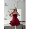 Kadın Mini Askılı Elbise - Bordo