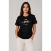 Kadın Müzik Temalı Baskılı Tişört Bisiklet Yaka Kısa Kol T-Shirt - Siyah