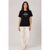 Kadın Müzik Temalı Baskılı Tişört Bisiklet Yaka Kısa Kol T-Shirt - Siyah