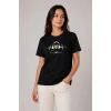 Kadın Müzik Temalı Baskılı Tişört Bisiklet Yaka Kısa Kol T-Shirt - Siyah