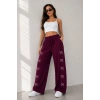 Kadın Osy Modal Yumuşak Dokulu Nakış İşlemeli Cepli Oversize Bol Paça Eşofman Altı - Bordo